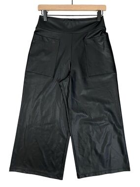 Clara Sunwoo Liquid Leather Cropped Gaucho Pants Black Wide Leg Pull On XS